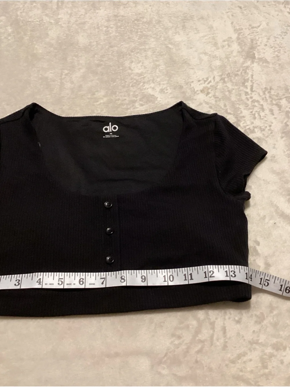 ALO Yoga Black Ribbed Scoop Neck Button-Front Crop Top